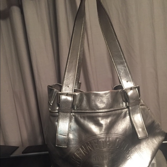 Overisized Kenneth Cole Silver Metallic Tote - Picture 2 of 8